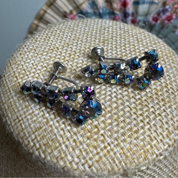 Coro Blue AB Crystal Set Choker Necklace Screw Back Earrings Demi Parrure - Picture 15 of 16